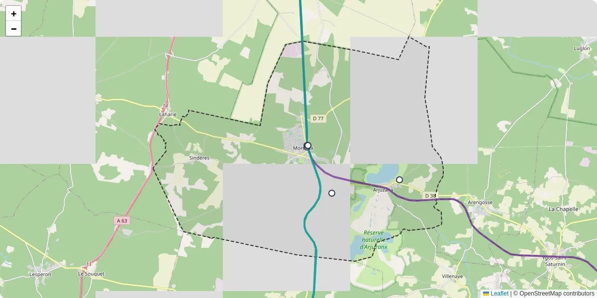 Carte du réseau de transport en commun à Morcenx-la-Nouvelle - lignes de bus et arrêts