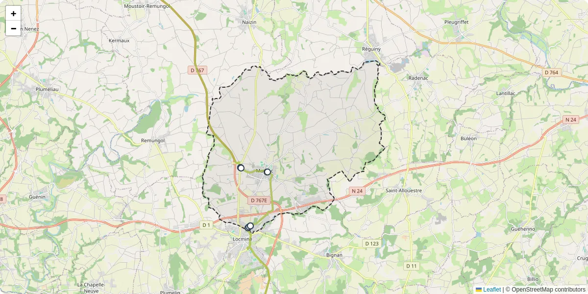 Carte du réseau de transport en commun à Moréac - lignes de bus et arrêts