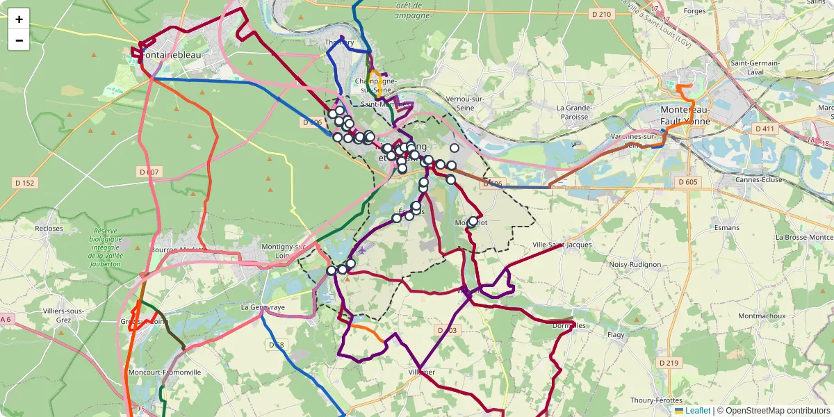 Carte du réseau de transport en commun à Moret-Loing-et-Orvanne - lignes de bus et arrêts