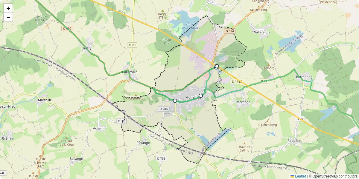 Carte du réseau de transport en commun à Morhange - lignes de bus et arrêts
