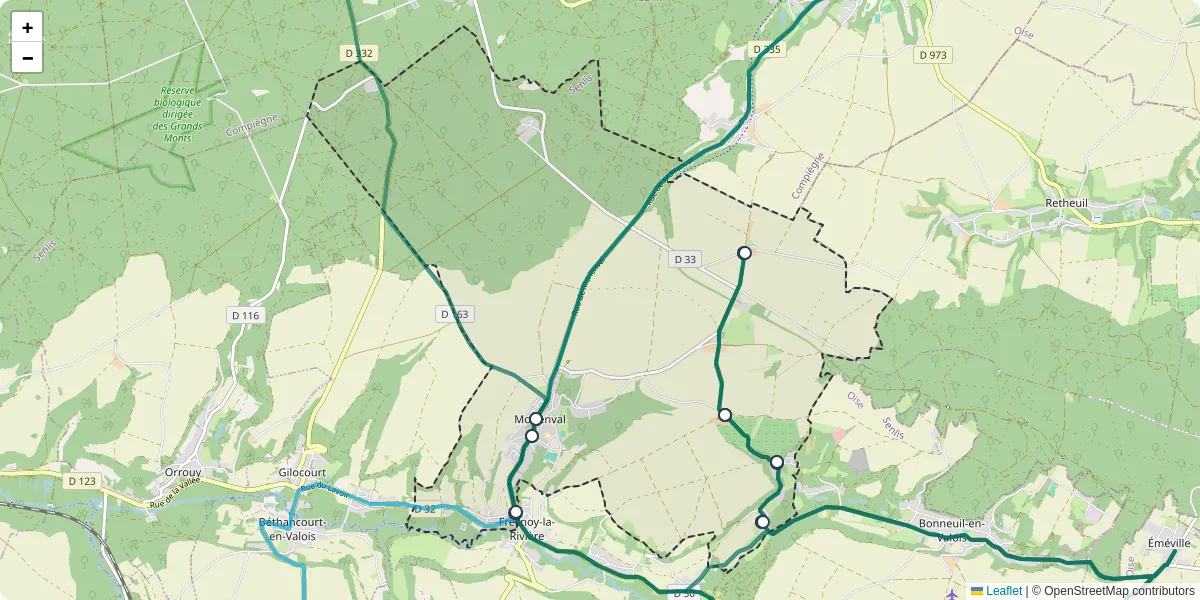 Carte du réseau de transport en commun à Morienval - lignes de bus et arrêts