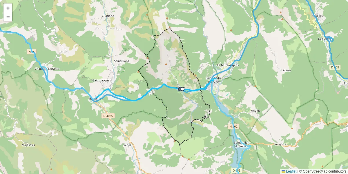 Carte du réseau de transport en commun à Moriez - lignes de bus et arrêts