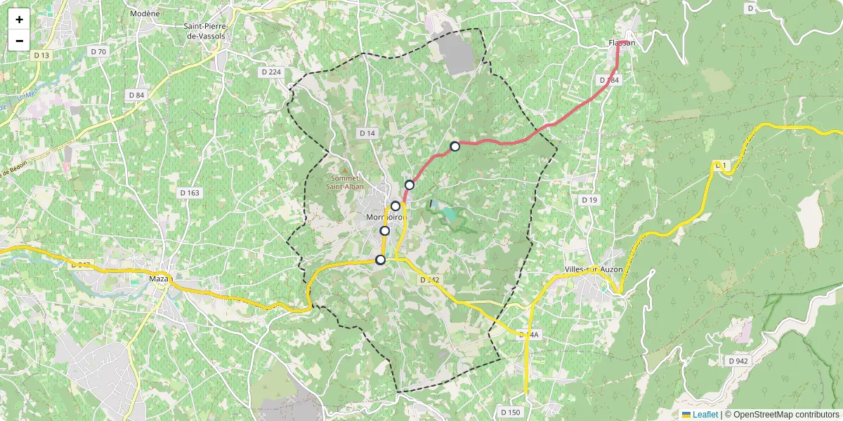Carte du réseau de transport en commun à Mormoiron - lignes de bus et arrêts