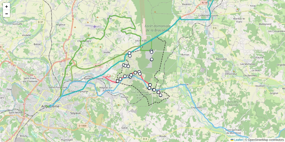 Carte du réseau de transport en commun à Mornac - lignes de bus et arrêts