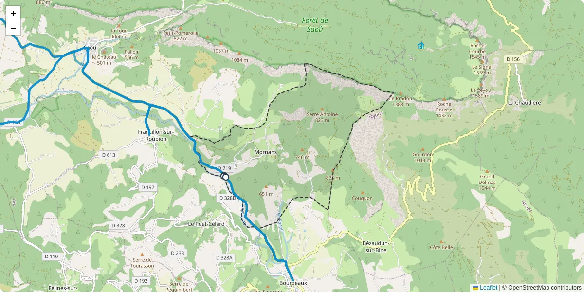 Carte du réseau de transport en commun à Mornans - lignes de bus et arrêts