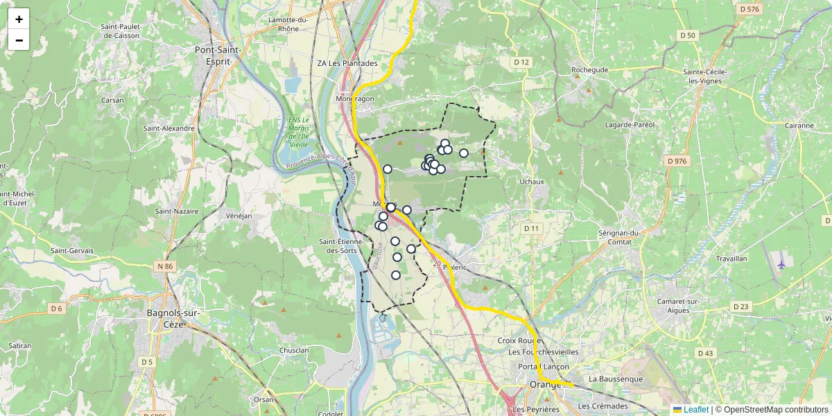 Carte du réseau de transport en commun à Mornas - lignes de bus et arrêts