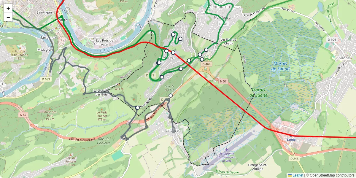 Carte du réseau de transport en commun à Morre - lignes de bus et arrêts