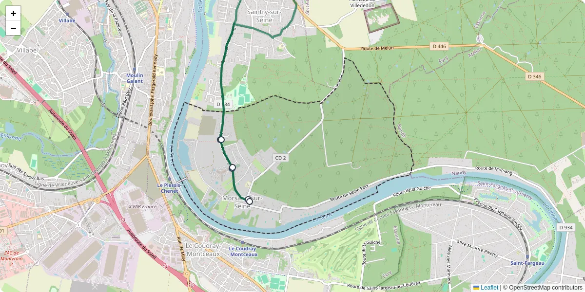 Carte du réseau de transport en commun à Morsang-sur-Seine - lignes de bus et arrêts