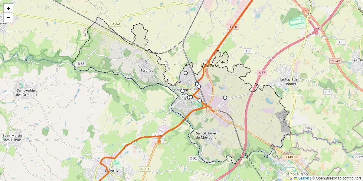 Carte du réseau de transport en commun à Mortagne-sur-Sèvre - lignes de bus et arrêts