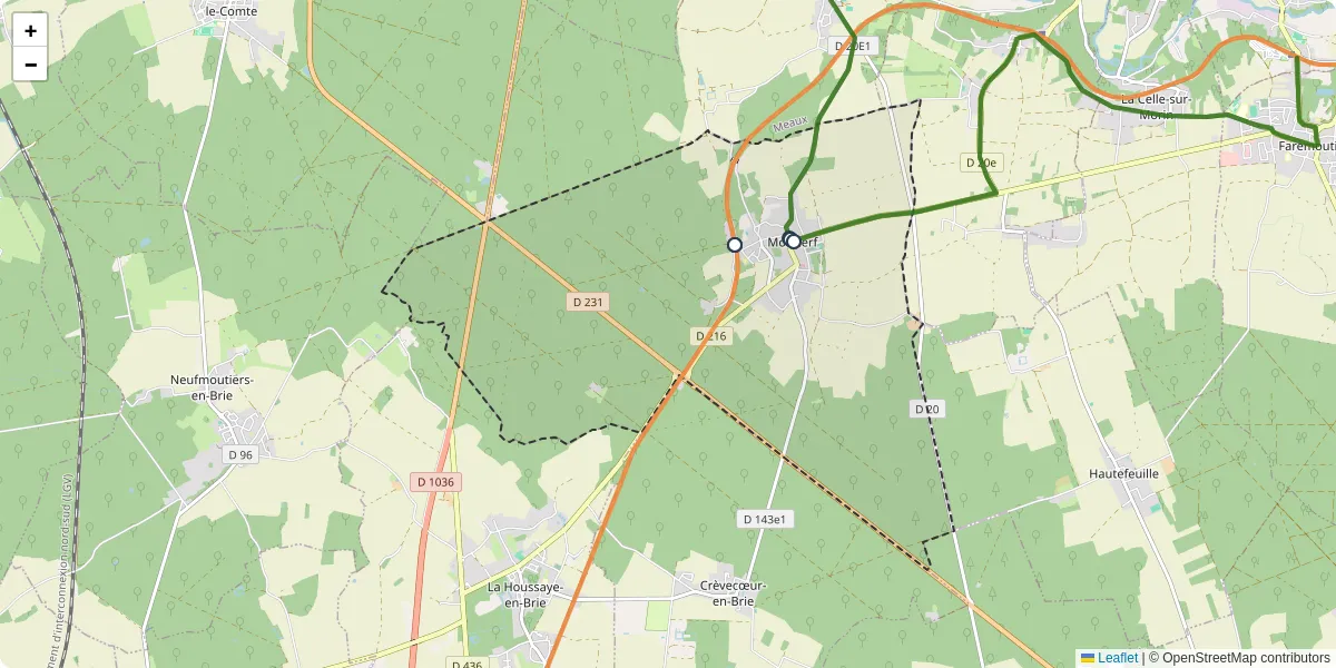 Carte du réseau de transport en commun à Mortcerf - lignes de bus et arrêts