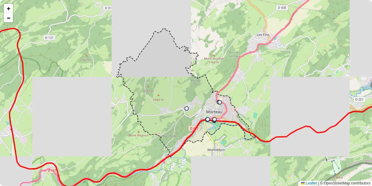 Carte du réseau de transport en commun à Morteau - lignes de bus et arrêts