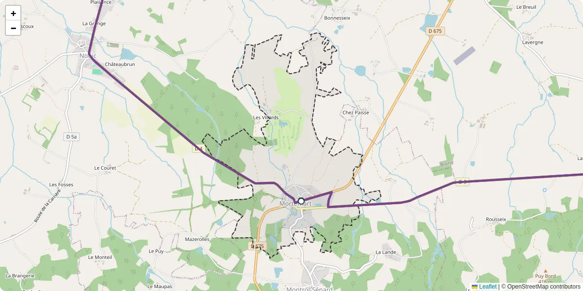 Carte du réseau de transport en commun à Mortemart - lignes de bus et arrêts