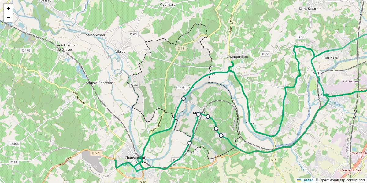 Carte du réseau de transport en commun à Mosnac-Saint-Simeux - lignes de bus et arrêts