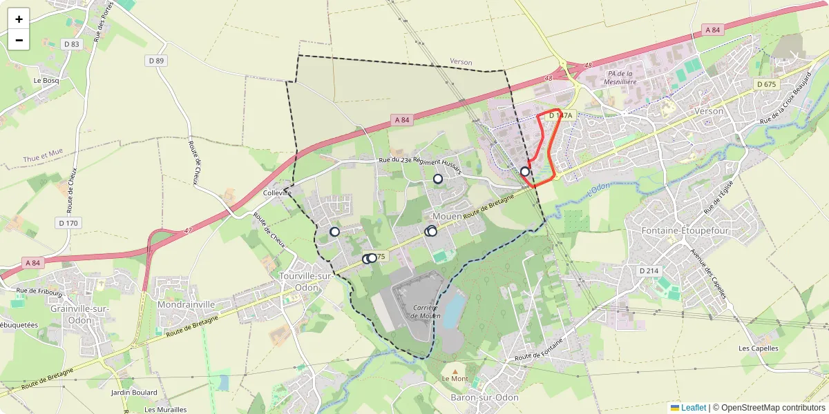 Carte du réseau de transport en commun à Mouen - lignes de bus et arrêts