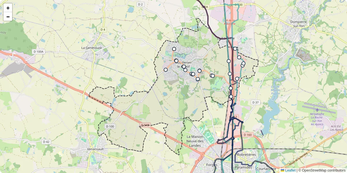Carte du réseau de transport en commun à Mouilleron-le-Captif - lignes de bus et arrêts