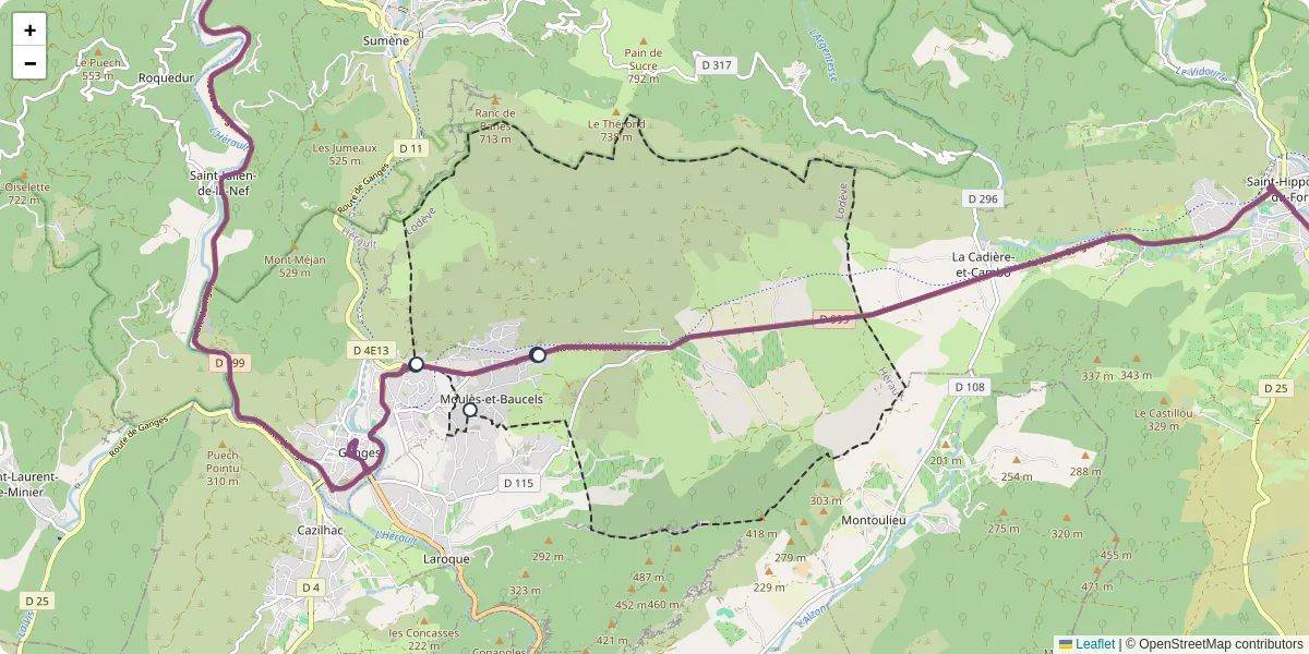 Carte du réseau de transport en commun à Moulès-et-Baucels - lignes de bus et arrêts