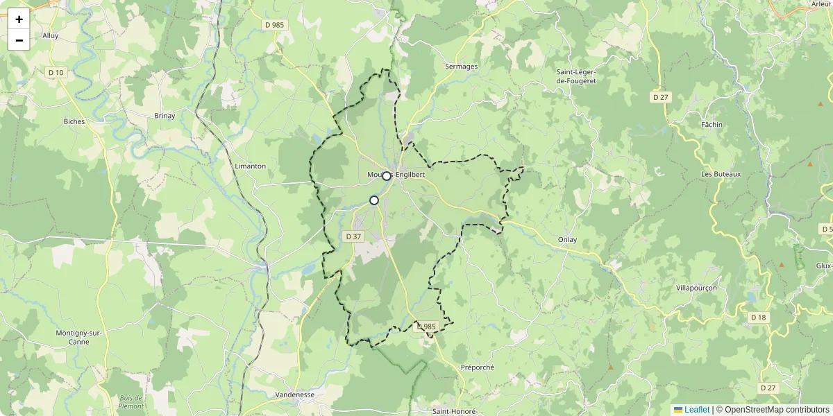 Carte du réseau de transport en commun à Moulins-Engilbert - lignes de bus et arrêts