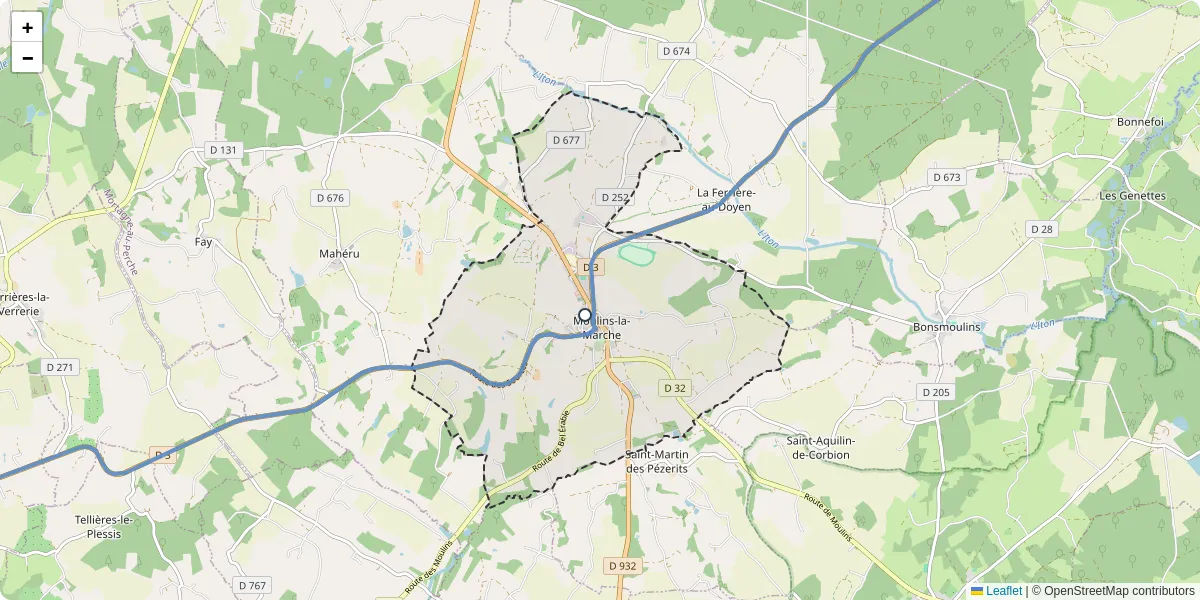 Carte du réseau de transport en commun à Moulins-la-Marche - lignes de bus et arrêts