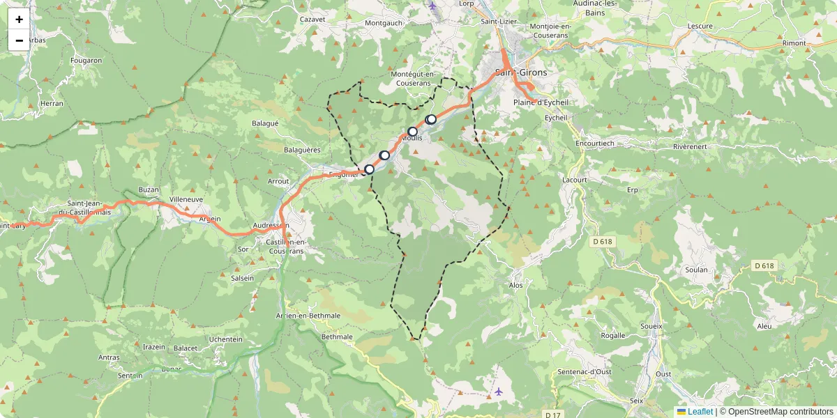 Carte du réseau de transport en commun à Moulis - lignes de bus et arrêts