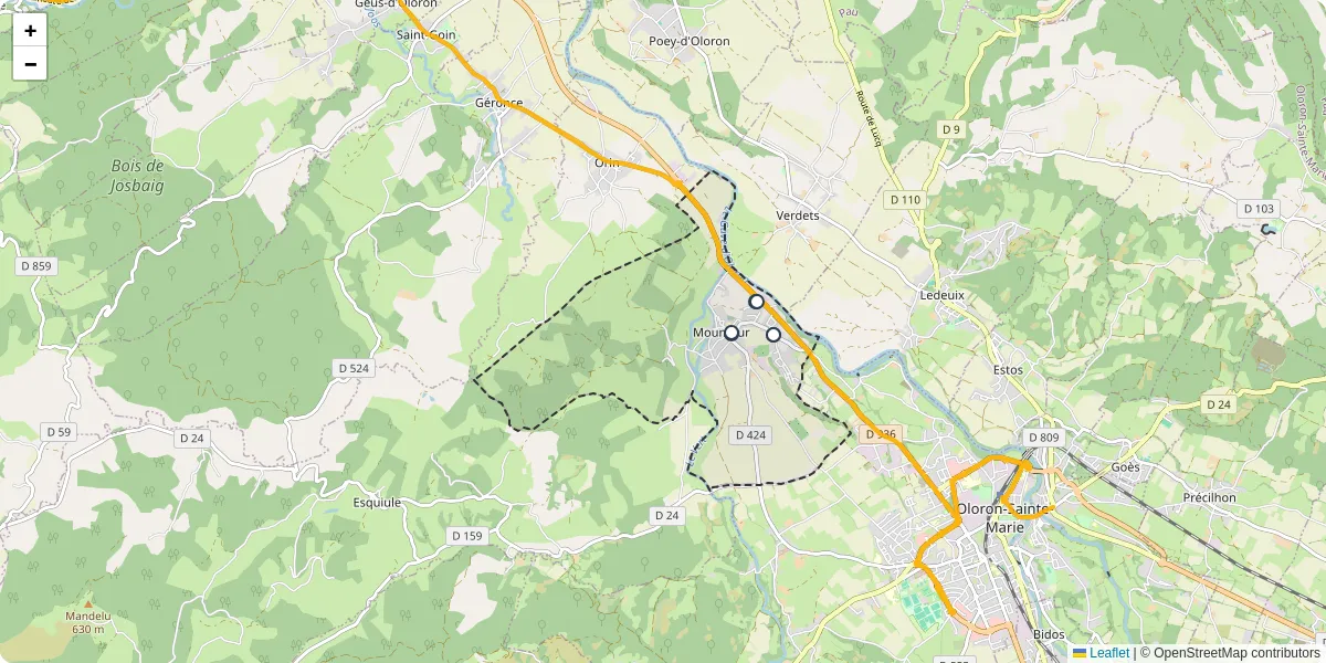 Carte du réseau de transport en commun à Moumour - lignes de bus et arrêts
