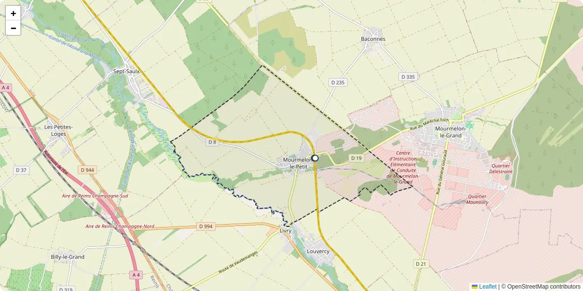 Carte du réseau de transport en commun à Mourmelon-le-Petit - lignes de bus et arrêts