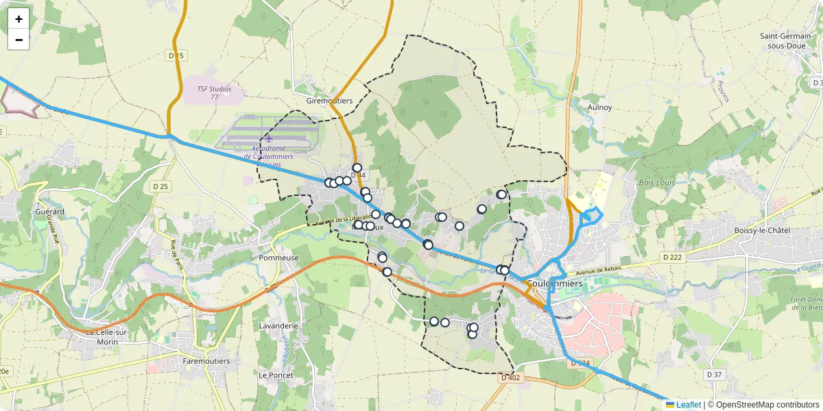 Carte du réseau de transport en commun à Mouroux - lignes de bus et arrêts