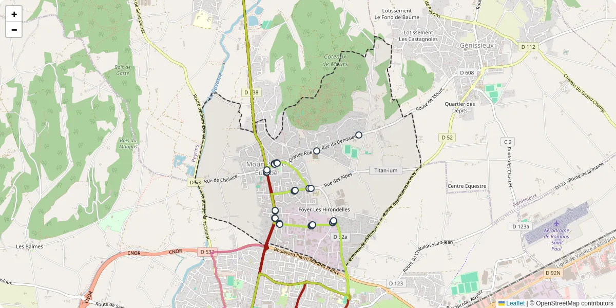 Carte du réseau de transport en commun à Mours-Saint-Eusèbe - lignes de bus et arrêts