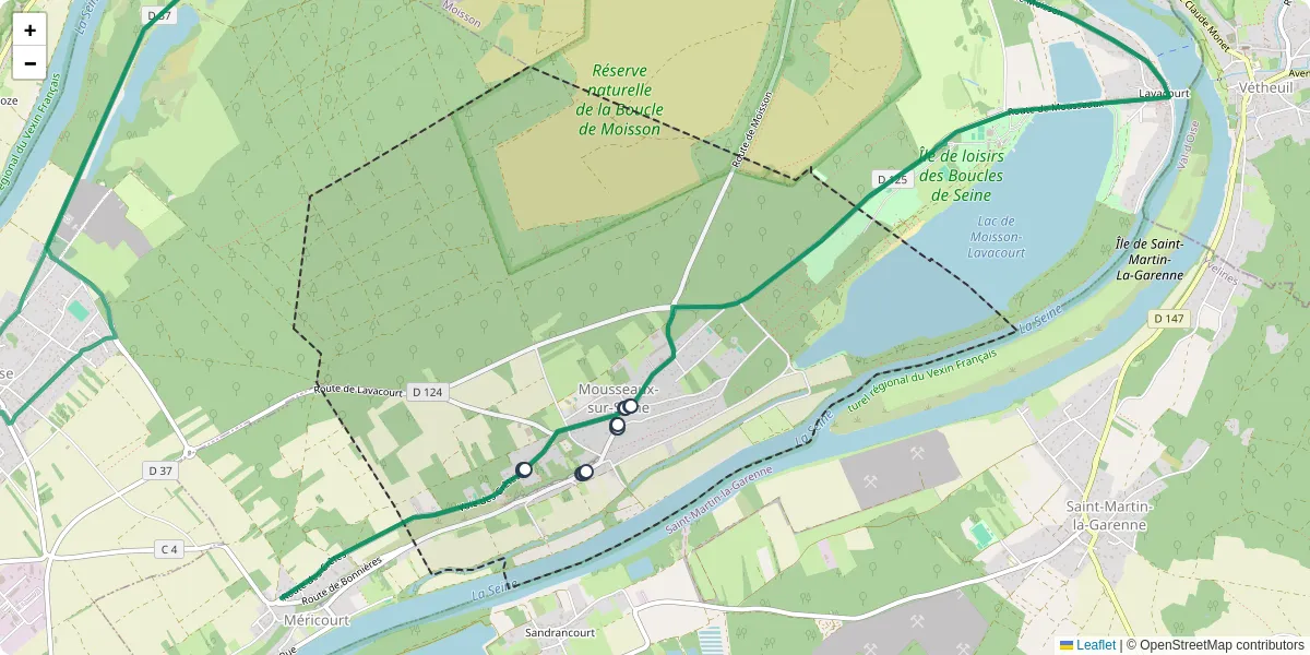 Carte du réseau de transport en commun à Mousseaux-sur-Seine - lignes de bus et arrêts