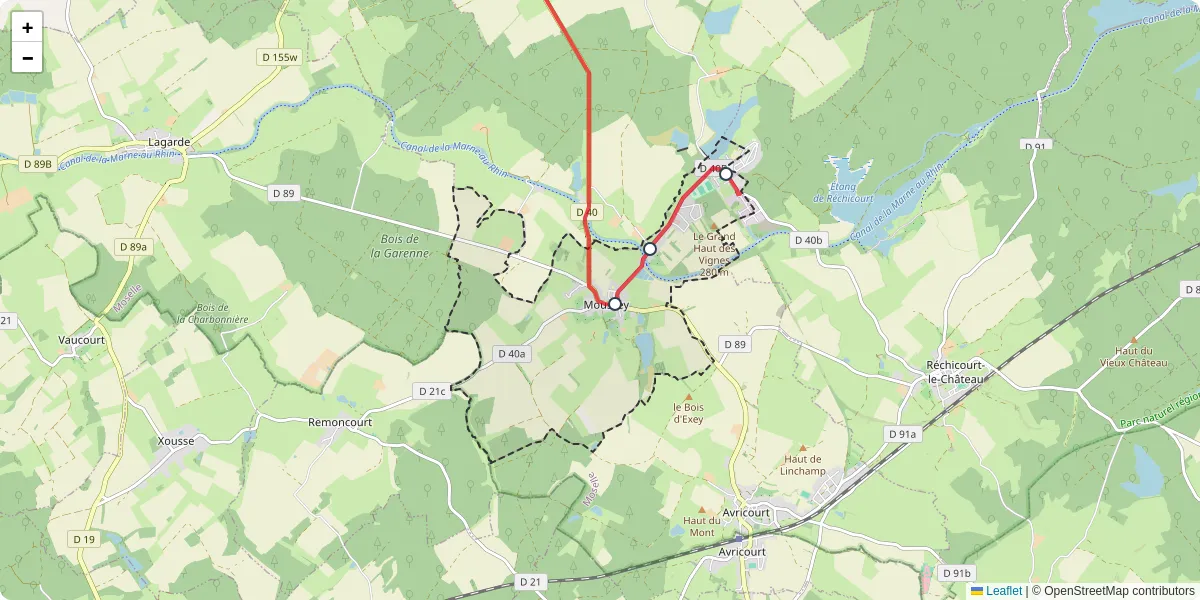 Carte du réseau de transport en commun à Moussey - lignes de bus et arrêts