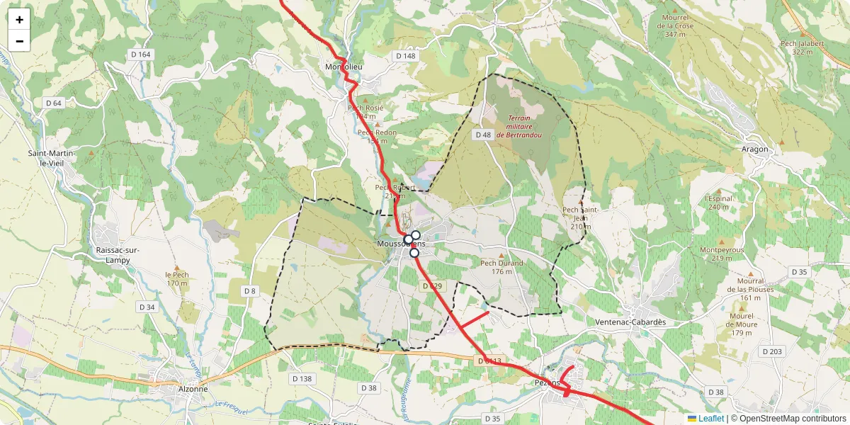 Carte du réseau de transport en commun à Moussoulens - lignes de bus et arrêts