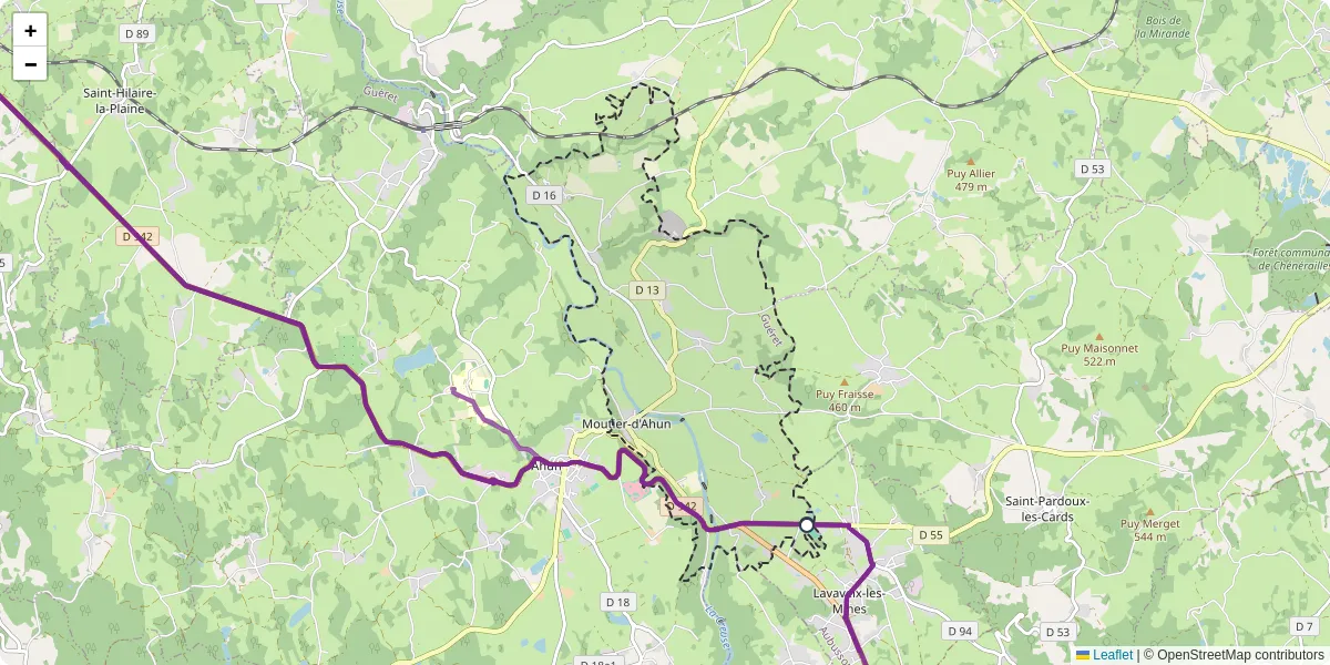 Carte du réseau de transport en commun à Moutier-d'Ahun - lignes de bus et arrêts