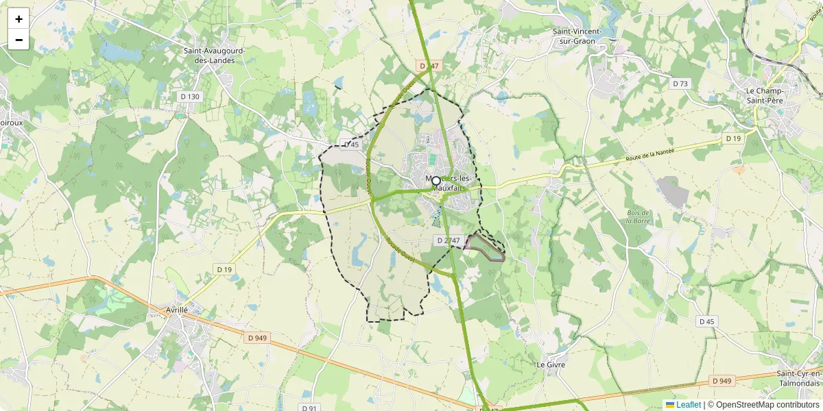 Carte du réseau de transport en commun à Moutiers-les-Mauxfaits - lignes de bus et arrêts