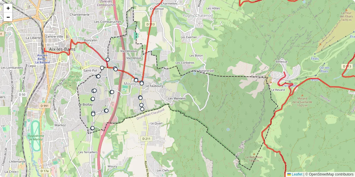 Carte du réseau de transport en commun à Mouxy - lignes de bus et arrêts