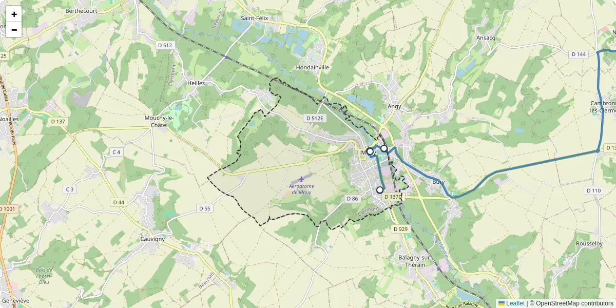 Carte du réseau de transport en commun à Mouy - lignes de bus et arrêts