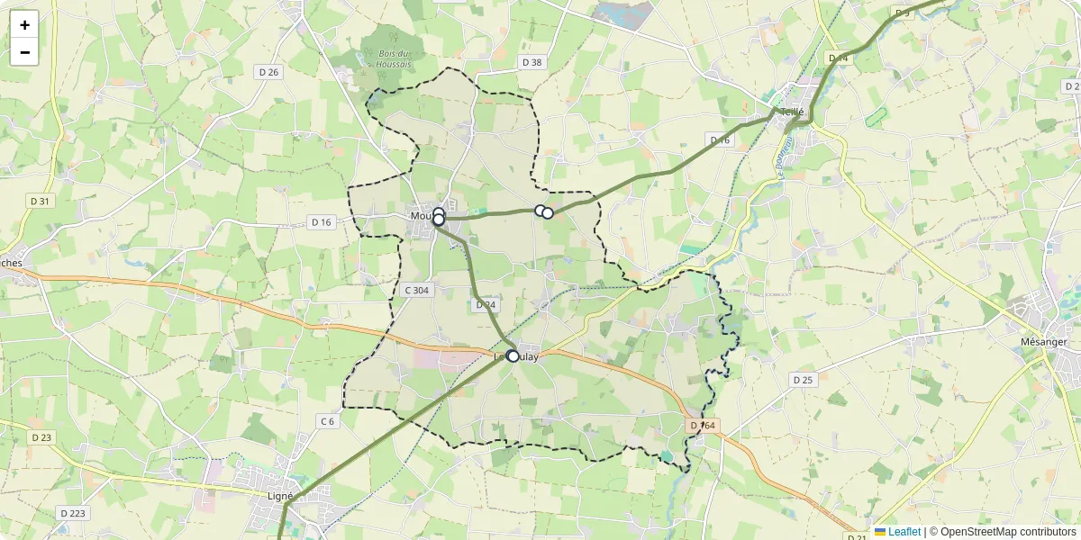 Carte du réseau de transport en commun à Mouzeil - lignes de bus et arrêts