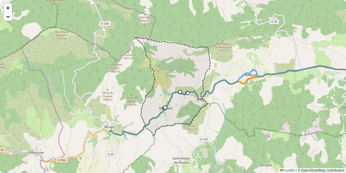 Carte du réseau de transport en commun à Moydans - lignes de bus et arrêts