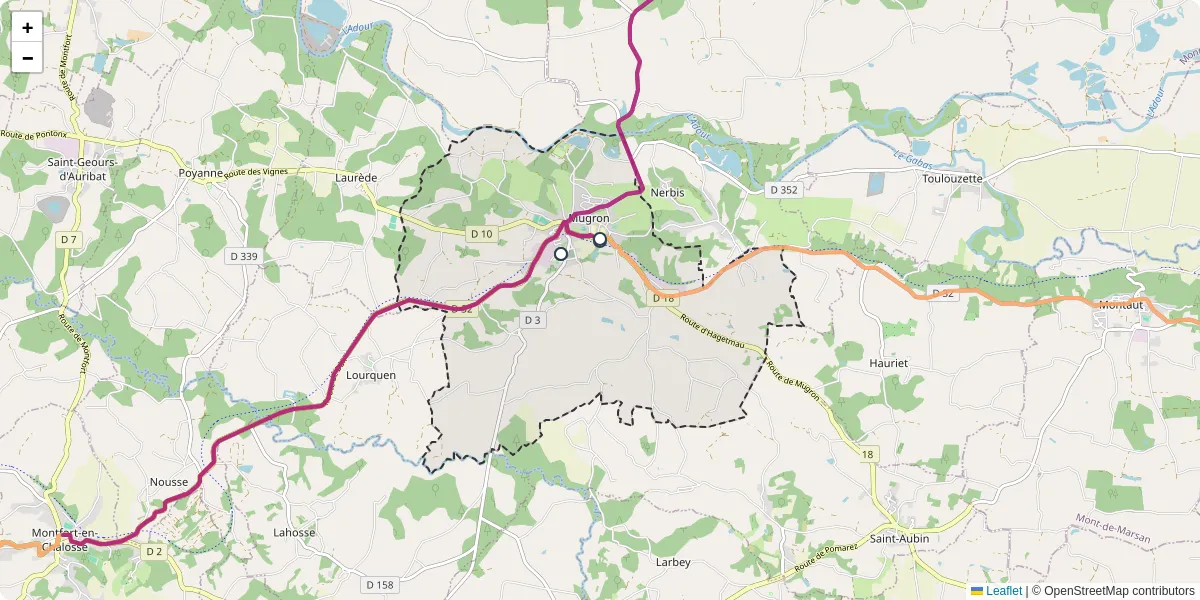 Carte du réseau de transport en commun à Mugron - lignes de bus et arrêts