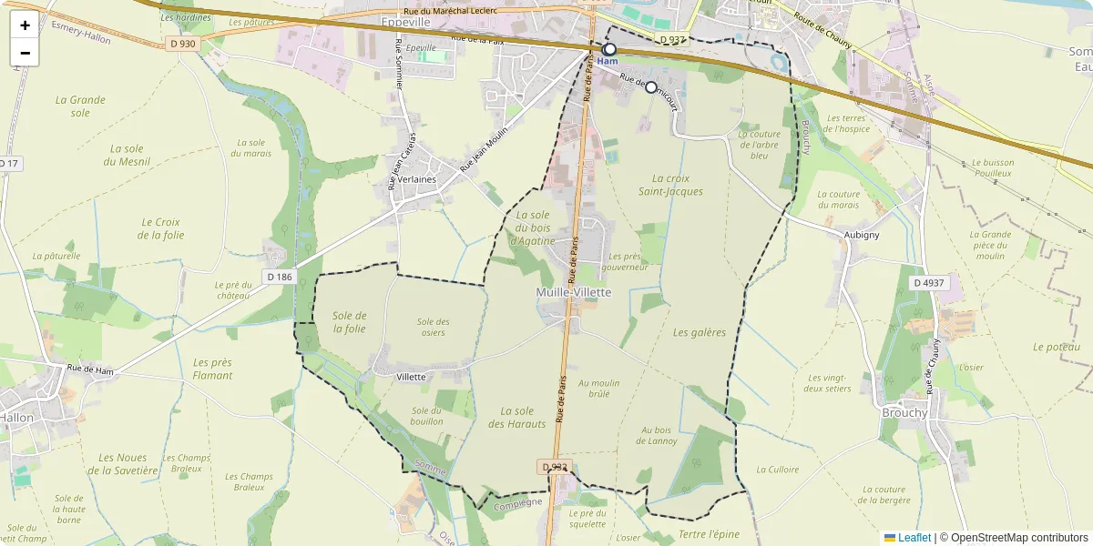 Carte du réseau de transport en commun à Muille-Villette - lignes de bus et arrêts