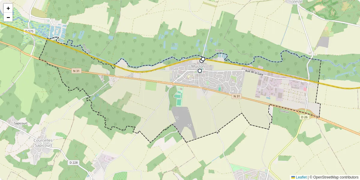 Carte du réseau de transport en commun à Muizon - lignes de bus et arrêts