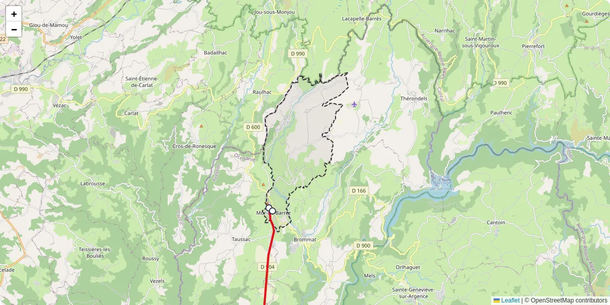 Carte du réseau de transport en commun à Mur-de-Barrez - lignes de bus et arrêts