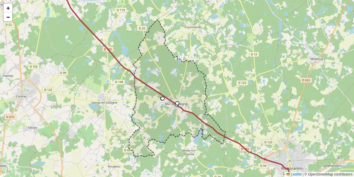 Carte du réseau de transport en commun à Mur-de-Sologne - lignes de bus et arrêts