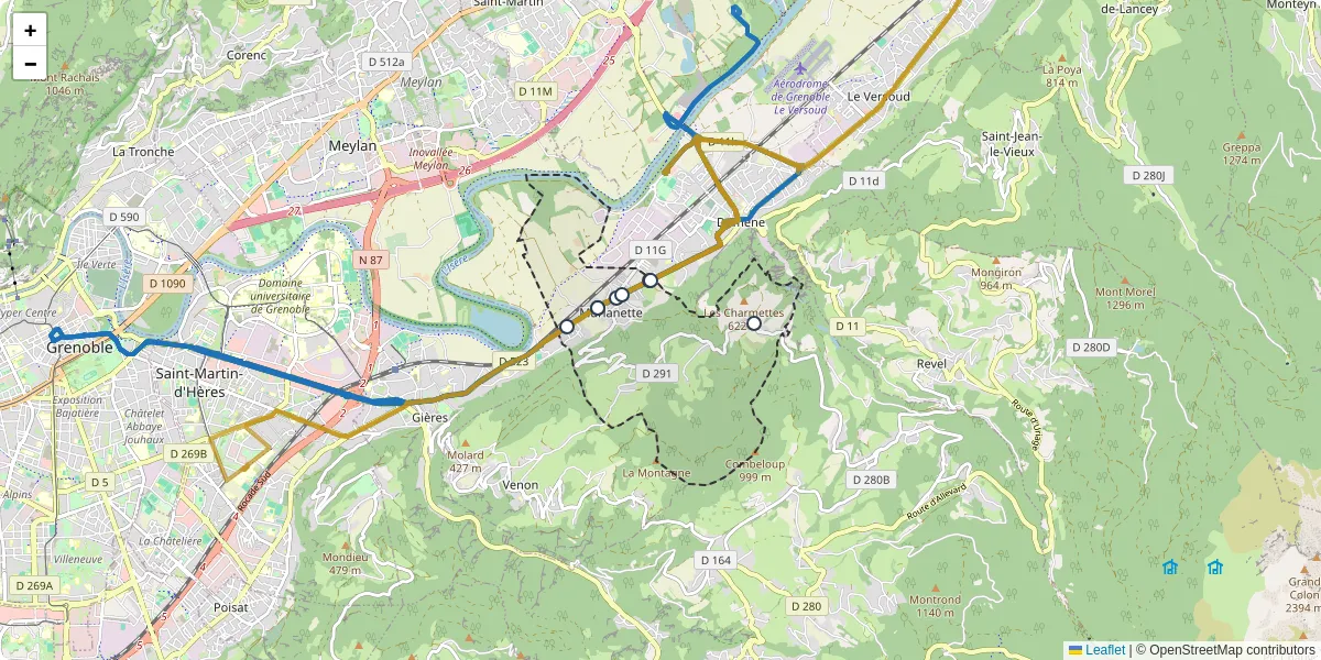 Carte du réseau de transport en commun à Murianette - lignes de bus et arrêts