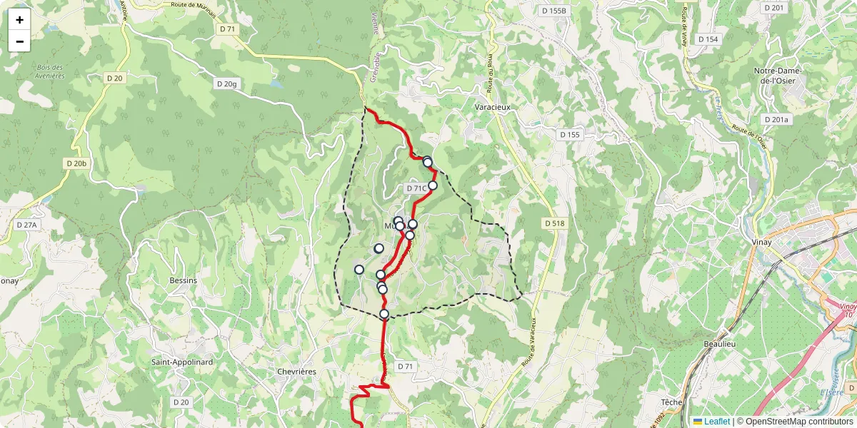 Carte du réseau de transport en commun à Murinais - lignes de bus et arrêts