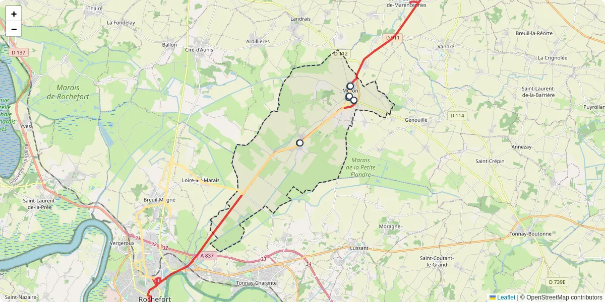 Carte du réseau de transport en commun à Muron - lignes de bus et arrêts