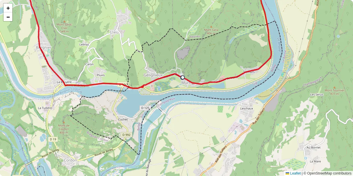 Carte du réseau de transport en commun à Murs-et-Gélignieux - lignes de bus et arrêts