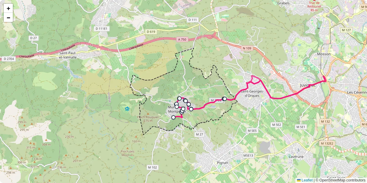 Carte du réseau de transport en commun à Murviel-lès-Montpellier - lignes de bus et arrêts