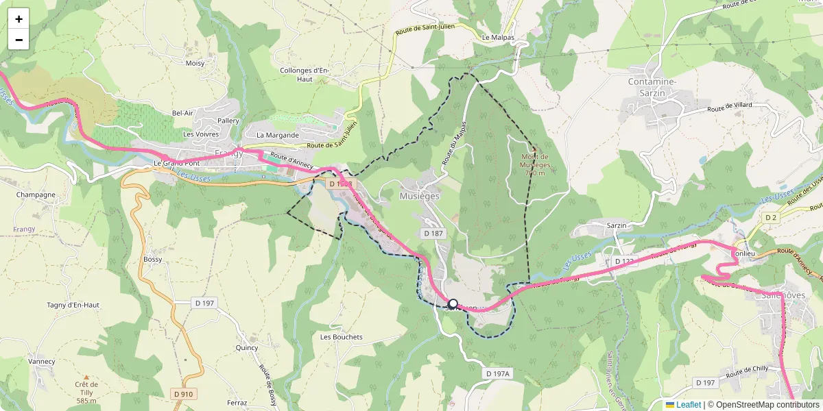 Carte du réseau de transport en commun à Musièges - lignes de bus et arrêts