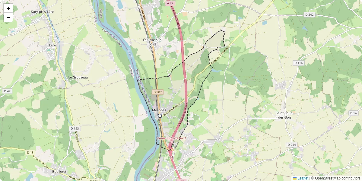 Carte du réseau de transport en commun à Myennes - lignes de bus et arrêts