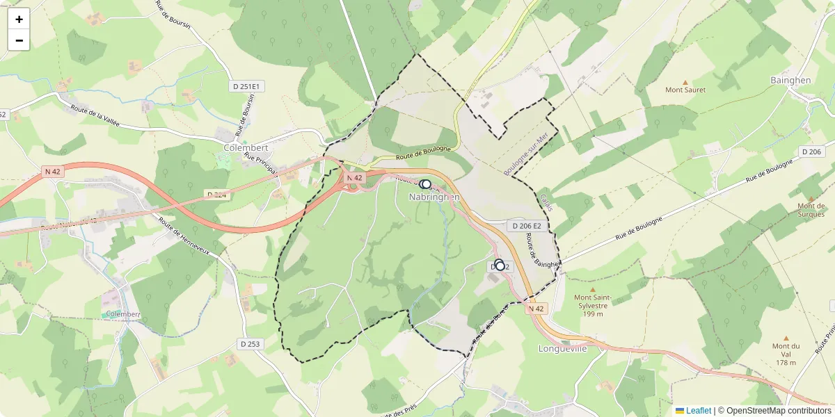 Carte du réseau de transport en commun à Nabringhen - lignes de bus et arrêts