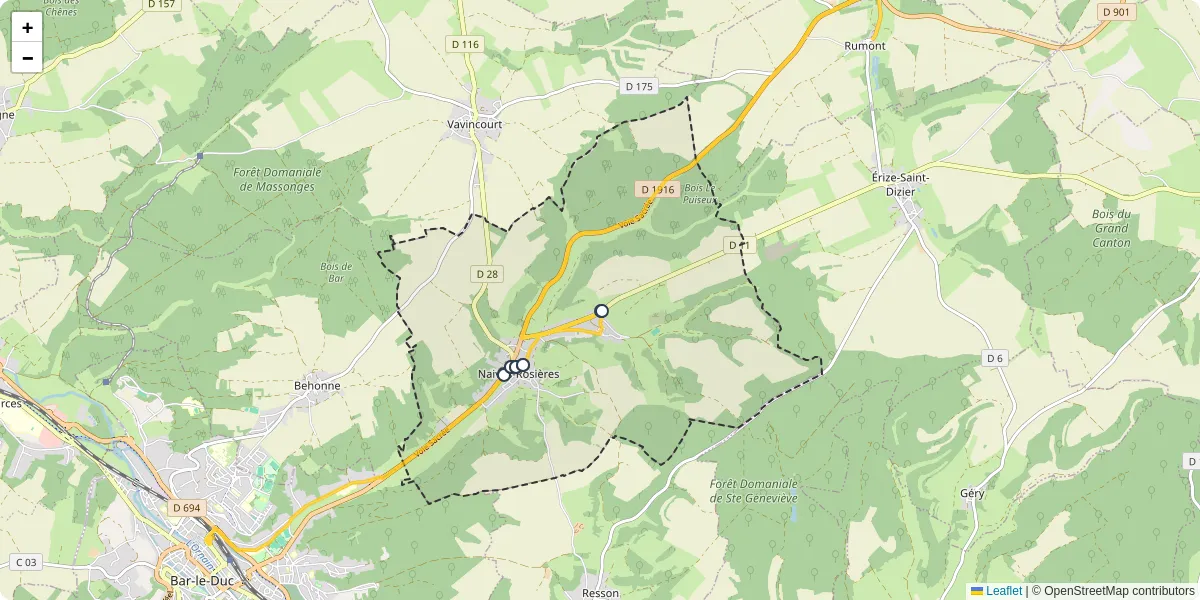 Carte du réseau de transport en commun à Naives-Rosières - lignes de bus et arrêts